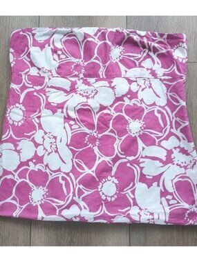 J.Crew Pink Floral Strapless Top Size 12 100% Cotton Top White Flower Print